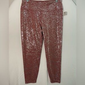 SWEATY BETTY London Disco Metallic 7/8 Leggings Red Terrazzo Foil Print XL NWT